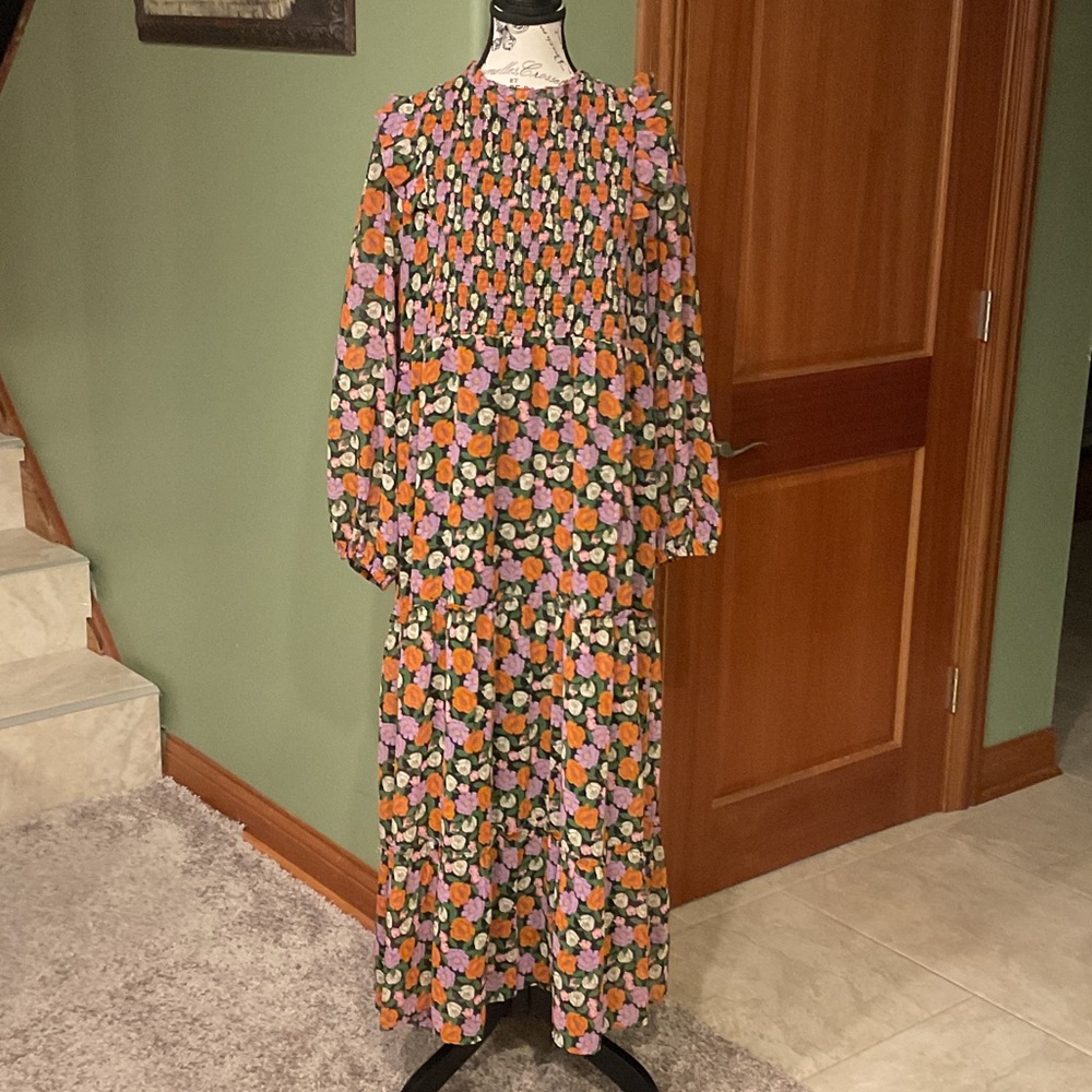 Mango Vibrant Floral Dress with Dark Base, Size 10
